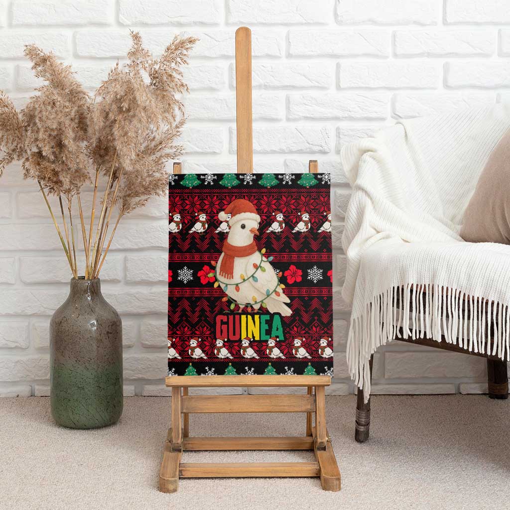 Guinea Christmas Canvas Wall Art with Festive Dove String Lights and Red Black Holiday Pattern - Wonder Print Shop