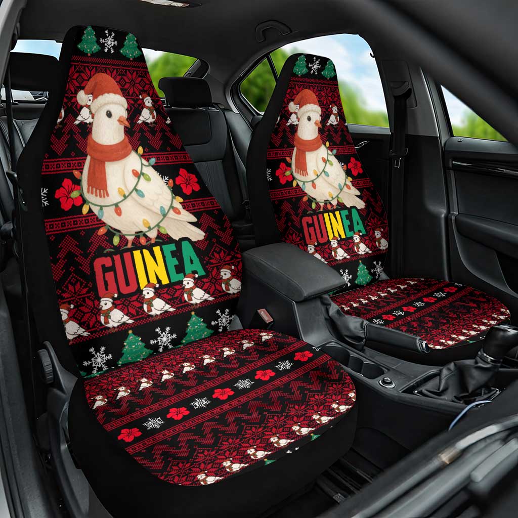 Guinea Christmas Car Seat Cover with Festive Dove String Lights and Red Black Holiday Pattern - Wonder Print Shop