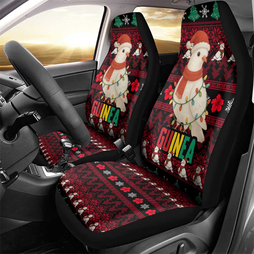 Guinea Christmas Car Seat Cover with Festive Dove String Lights and Red Black Holiday Pattern - Wonder Print Shop