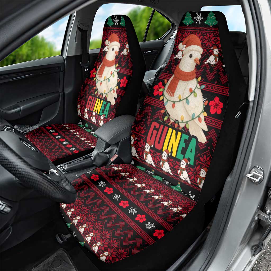 Guinea Christmas Car Seat Cover with Festive Dove String Lights and Red Black Holiday Pattern - Wonder Print Shop