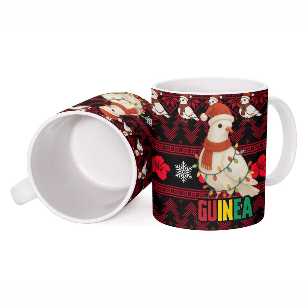 Guinea Christmas Ceramic Mug with Festive Dove String Lights and Red Black Holiday Pattern - Wonder Print Shop