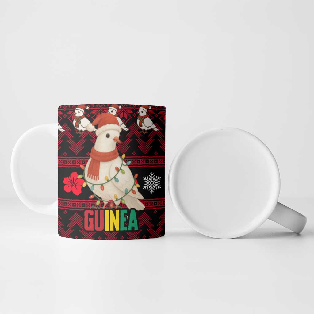 Guinea Christmas Ceramic Mug with Festive Dove String Lights and Red Black Holiday Pattern - Wonder Print Shop