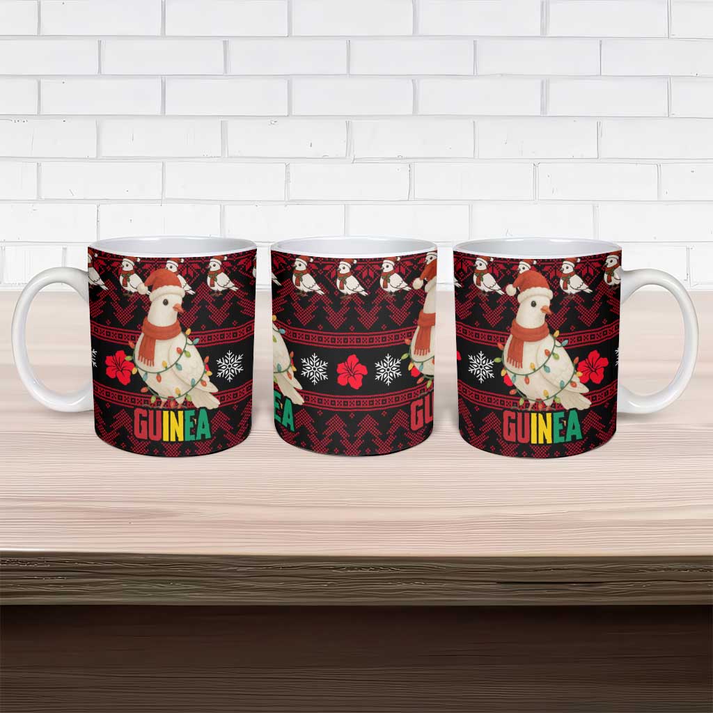 Guinea Christmas Ceramic Mug with Festive Dove String Lights and Red Black Holiday Pattern - Wonder Print Shop