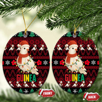 Guinea Christmas Ceramic Ornament with Festive Dove String Lights and Red Black Holiday Pattern - Wonder Print Shop