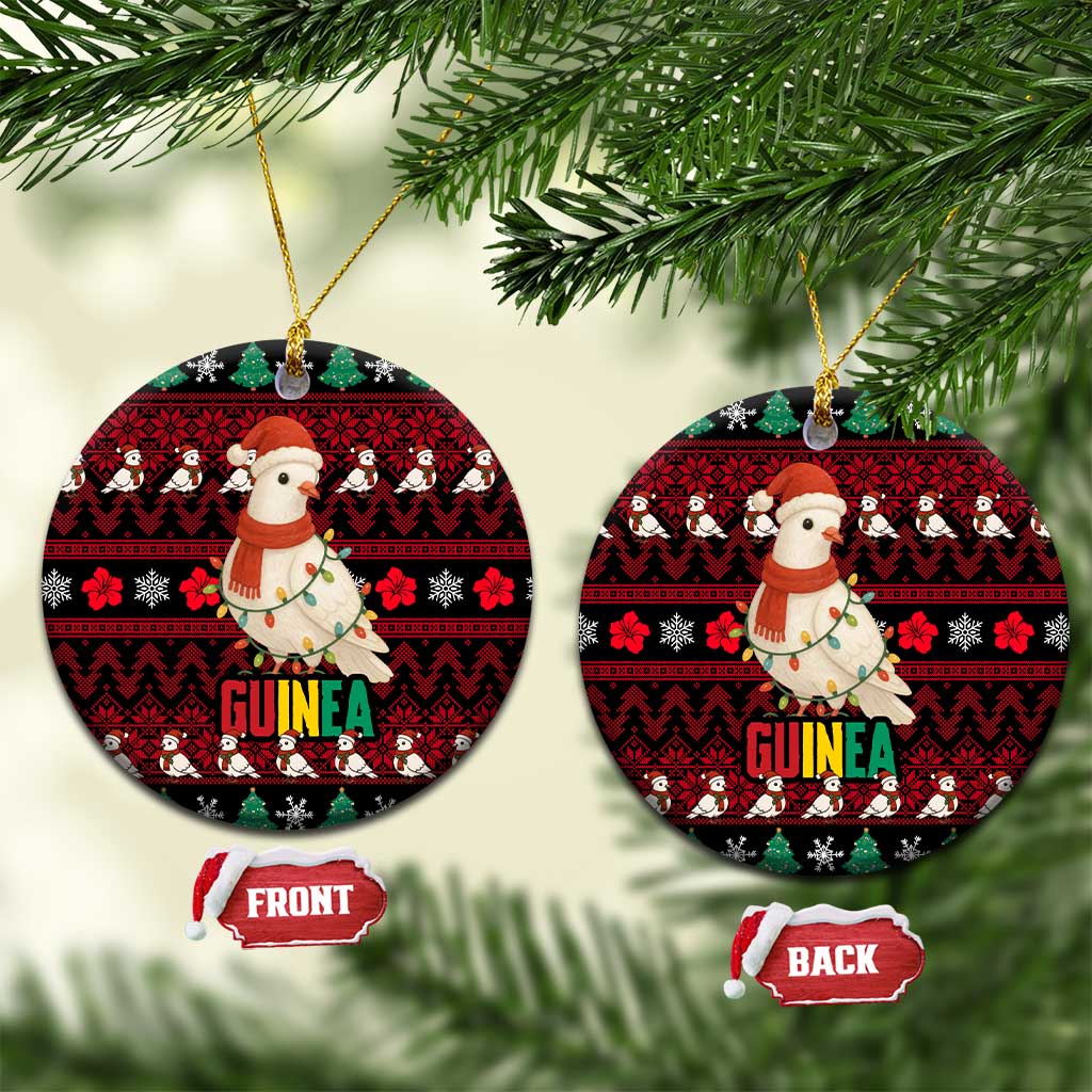 Guinea Christmas Ceramic Ornament with Festive Dove String Lights and Red Black Holiday Pattern - Wonder Print Shop