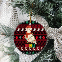 Guinea Christmas Ceramic Ornament with Festive Dove String Lights and Red Black Holiday Pattern - Wonder Print Shop