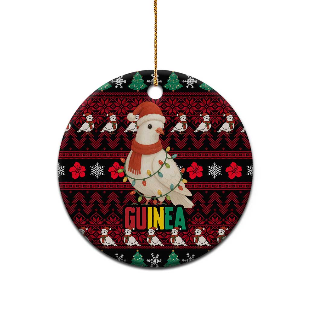 Guinea Christmas Ceramic Ornament with Festive Dove String Lights and Red Black Holiday Pattern - Wonder Print Shop