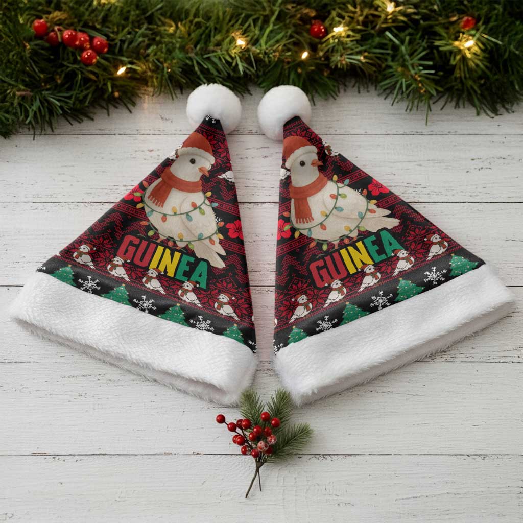 Guinea Christmas Santa Hat with Festive Dove String Lights and Red Black Holiday Pattern - Wonder Print Shop