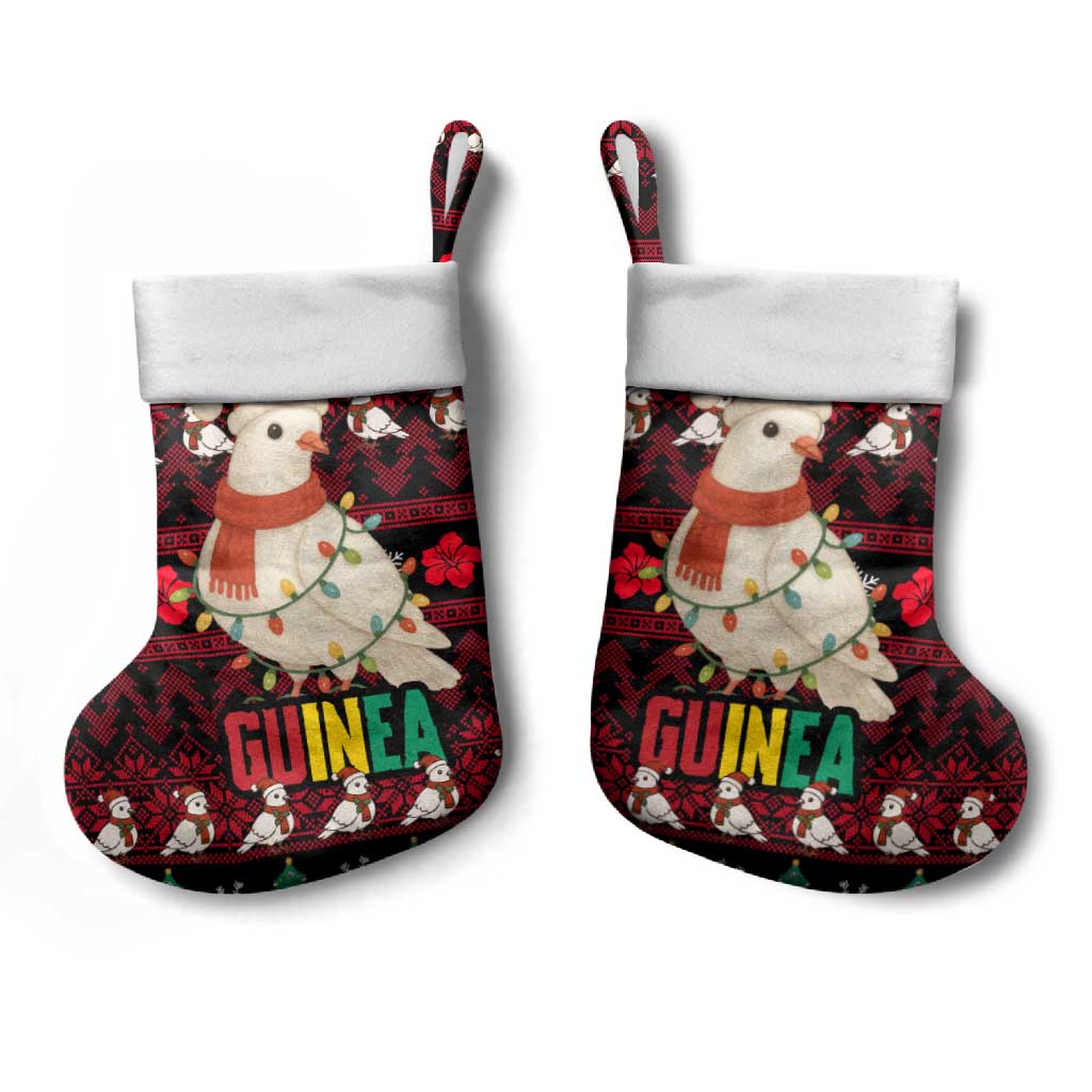 Guinea Christmas Stocking with Festive Dove String Lights and Red Black Holiday Pattern - Wonder Print Shop
