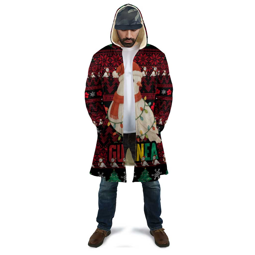 Guinea Christmas Cloak with Festive Dove String Lights and Red Black Holiday Pattern - Wonder Print Shop