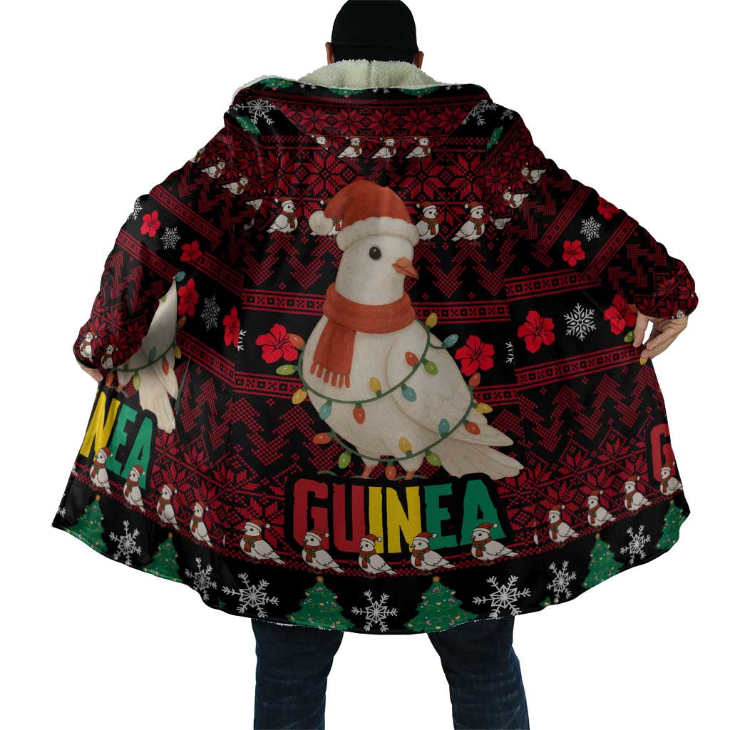 Guinea Christmas Cloak with Festive Dove String Lights and Red Black Holiday Pattern - Wonder Print Shop