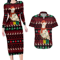 Guinea Christmas Couples Matching Long Sleeve Bodycon Dress and Hawaiian Shirt with Festive Dove String Lights and Red Black Holiday Pattern - Wonder Print Shop