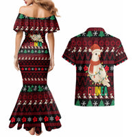 Guinea Christmas Couples Matching Mermaid Dress and Hawaiian Shirt with Festive Dove String Lights and Red Black Holiday Pattern - Wonder Print Shop