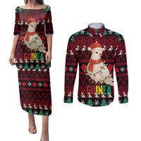 Guinea Christmas Couples Matching Puletasi and Long Sleeve Button Shirt with Festive Dove String Lights and Red Black Holiday Pattern - Wonder Print Shop