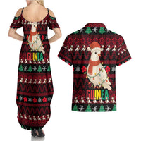 Guinea Christmas Couples Matching Summer Maxi Dress and Hawaiian Shirt with Festive Dove String Lights and Red Black Holiday Pattern - Wonder Print Shop