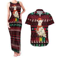 Guinea Christmas Couples Matching Tank Maxi Dress and Hawaiian Shirt with Festive Dove String Lights and Red Black Holiday Pattern - Wonder Print Shop