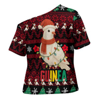 Guinea Christmas Cross Shoulder Shirt with Festive Dove String Lights and Red Black Holiday Pattern - Wonder Print Shop