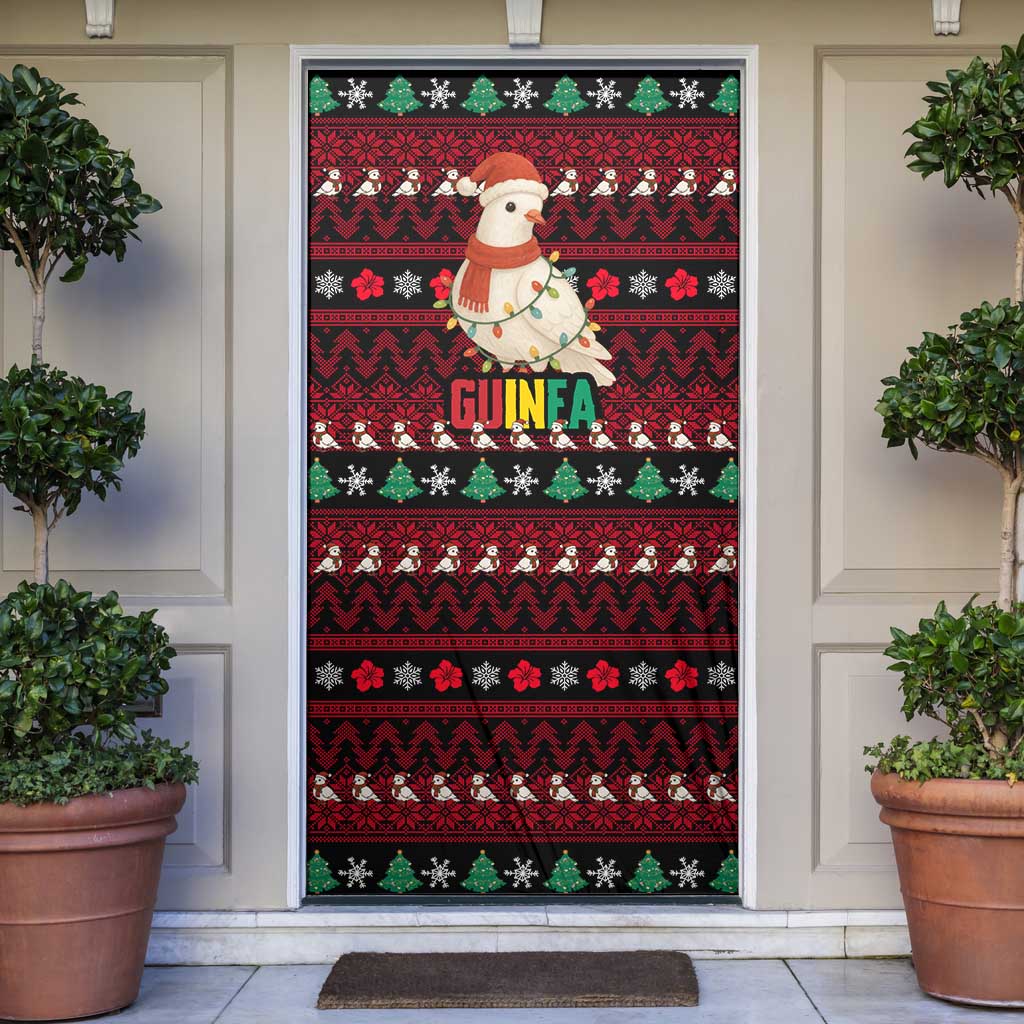 Guinea Christmas Door Cover with Festive Dove String Lights and Red Black Holiday Pattern - Wonder Print Shop