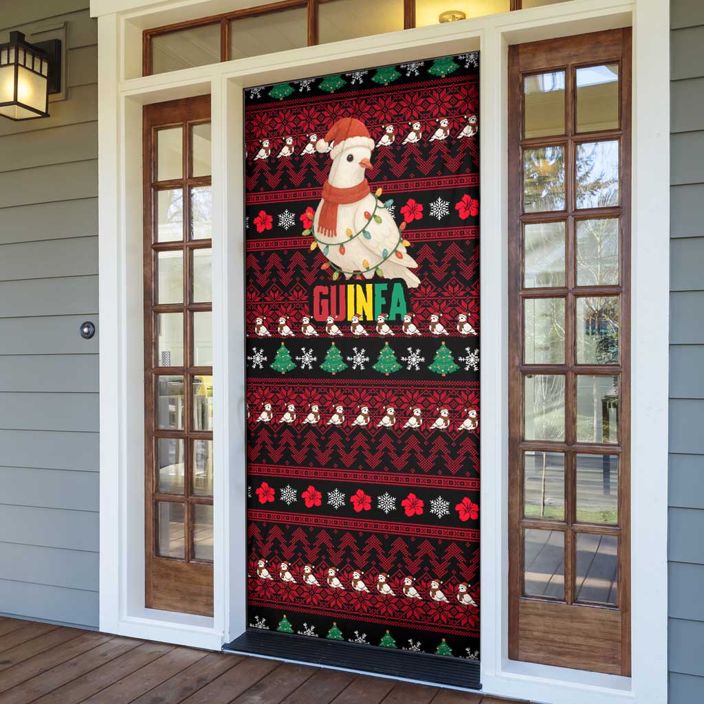 Guinea Christmas Door Cover with Festive Dove String Lights and Red Black Holiday Pattern - Wonder Print Shop