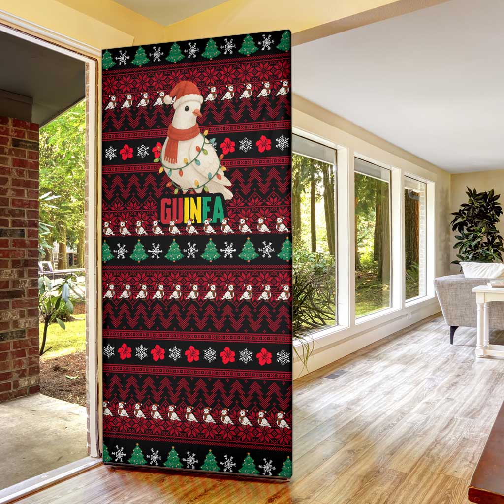 Guinea Christmas Door Cover with Festive Dove String Lights and Red Black Holiday Pattern - Wonder Print Shop
