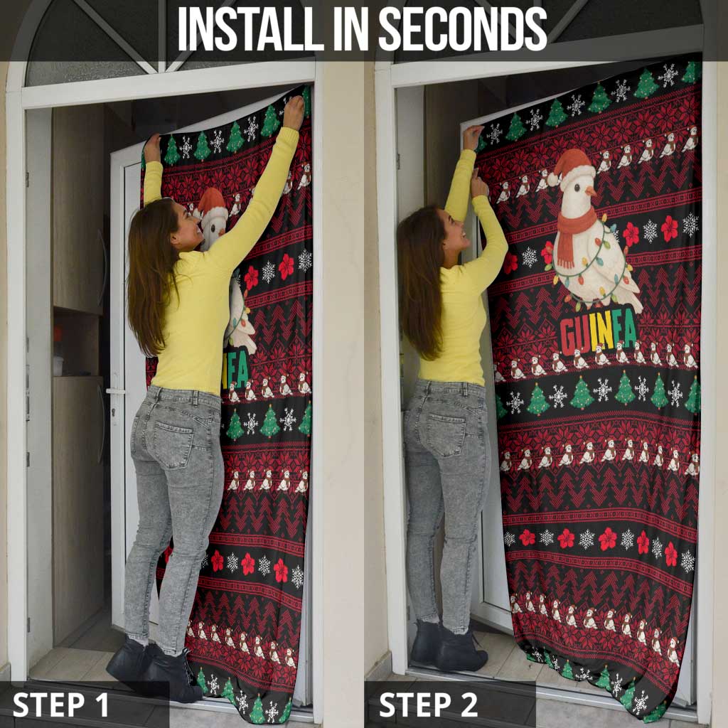 Guinea Christmas Door Cover with Festive Dove String Lights and Red Black Holiday Pattern - Wonder Print Shop