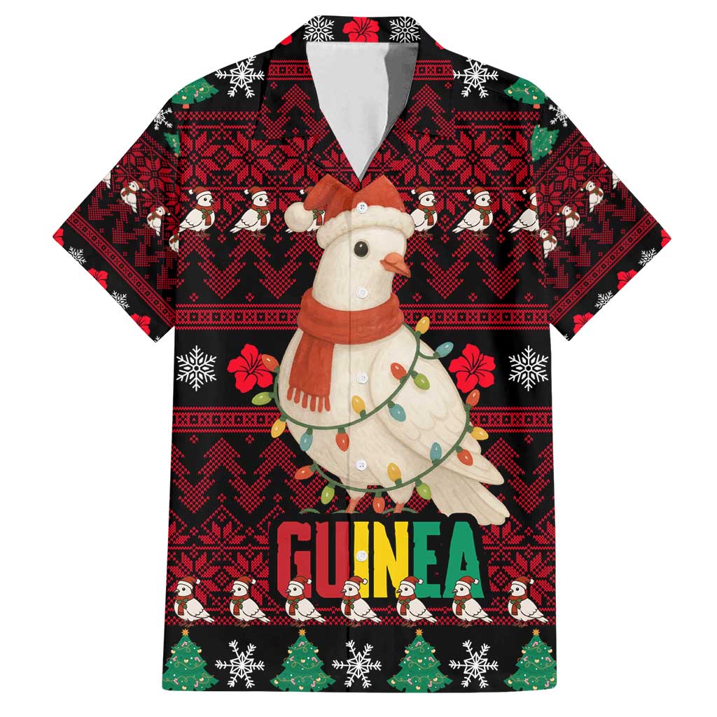 Guinea Christmas Family Matching Long Sleeve Bodycon Dress and Hawaiian Shirt with Festive Dove String Lights and Red Black Holiday Pattern - Wonder Print Shop
