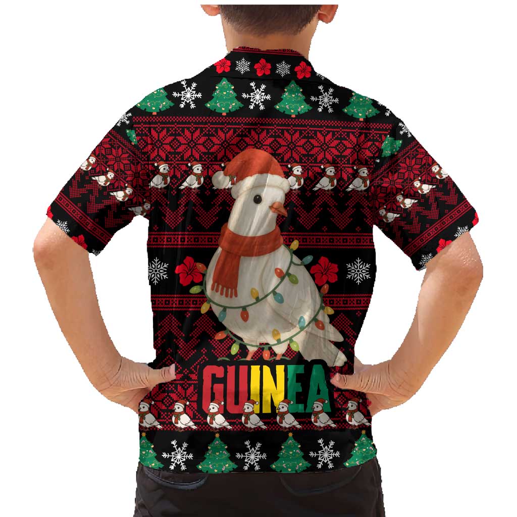 Guinea Christmas Family Matching Mermaid Dress and Hawaiian Shirt with Festive Dove String Lights and Red Black Holiday Pattern - Wonder Print Shop