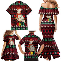 Guinea Christmas Family Matching Mermaid Dress and Hawaiian Shirt with Festive Dove String Lights and Red Black Holiday Pattern - Wonder Print Shop