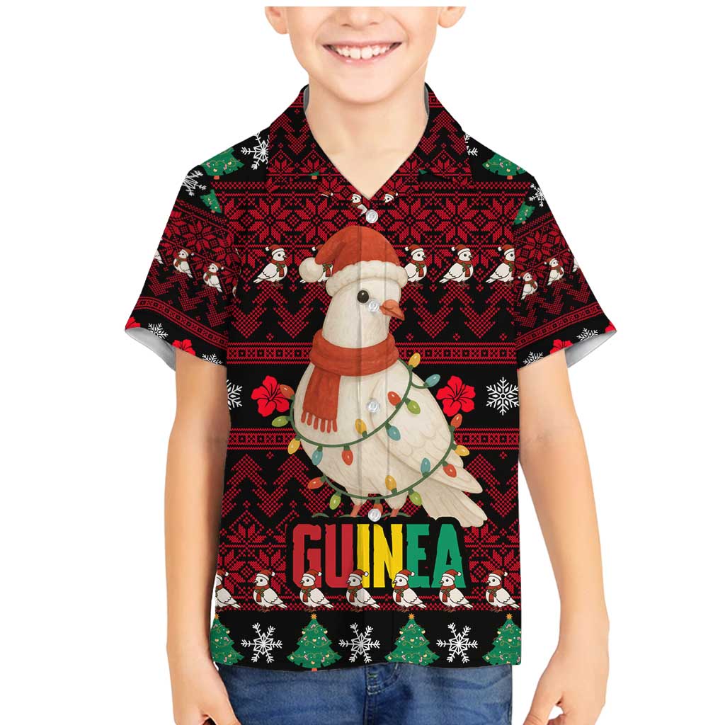Guinea Christmas Family Matching Mermaid Dress and Hawaiian Shirt with Festive Dove String Lights and Red Black Holiday Pattern - Wonder Print Shop