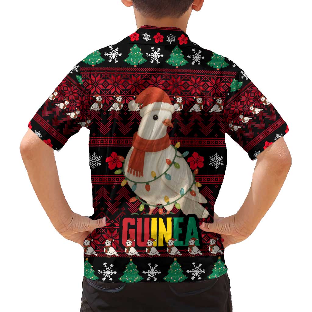 Guinea Christmas Family Matching Off Shoulder Maxi Dress and Hawaiian Shirt with Festive Dove String Lights and Red Black Holiday Pattern - Wonder Print Shop