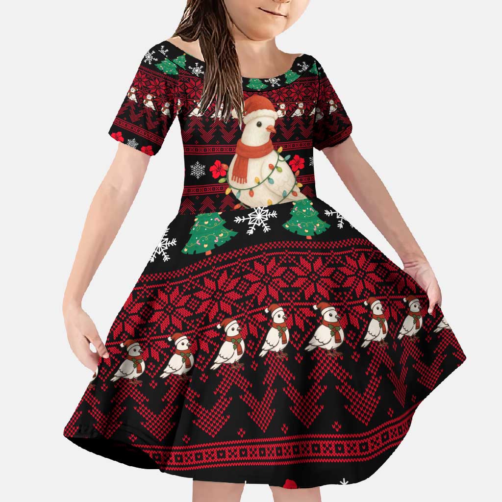 Guinea Christmas Family Matching Off Shoulder Maxi Dress and Hawaiian Shirt with Festive Dove String Lights and Red Black Holiday Pattern - Wonder Print Shop