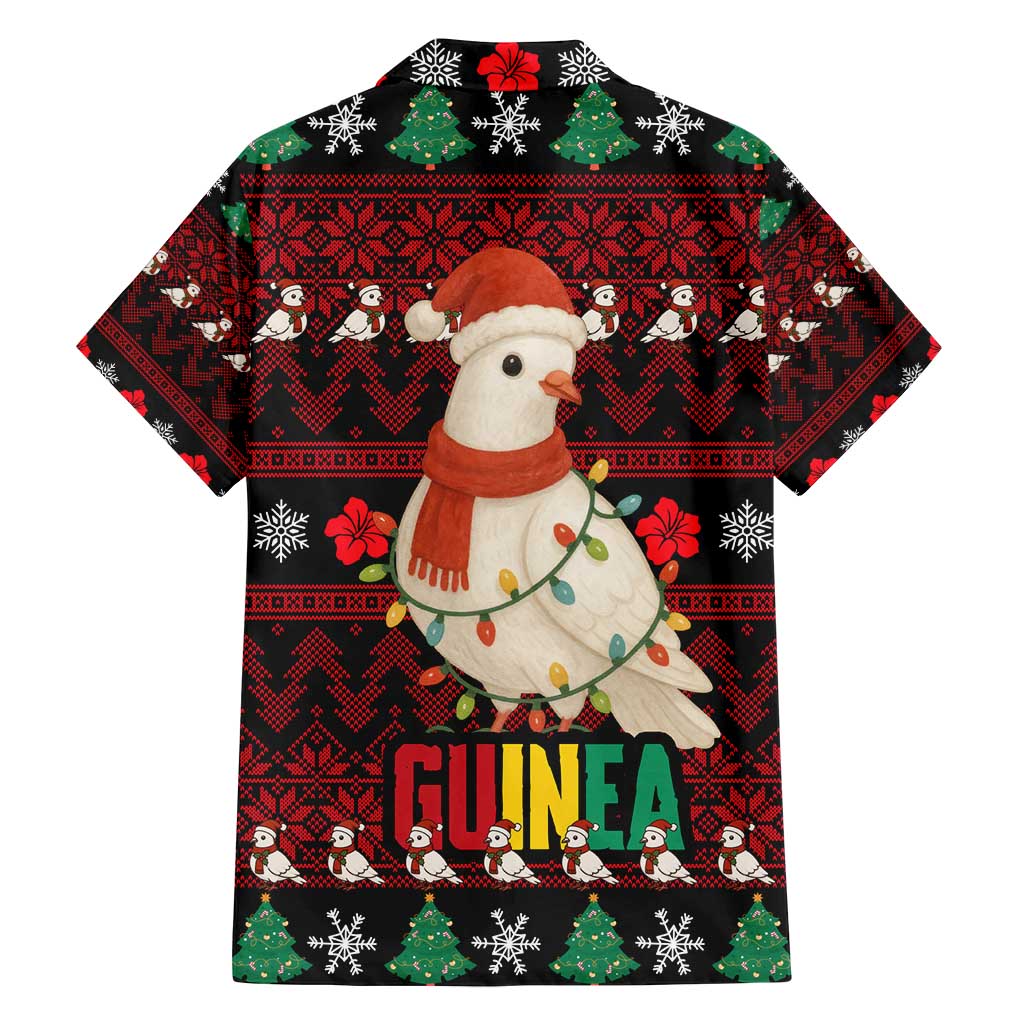 Guinea Christmas Family Matching Off Shoulder Maxi Dress and Hawaiian Shirt with Festive Dove String Lights and Red Black Holiday Pattern - Wonder Print Shop