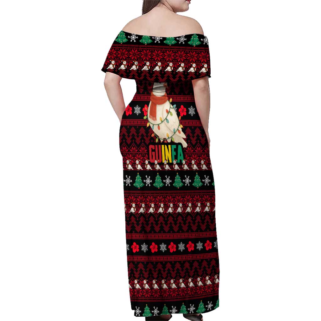 Guinea Christmas Family Matching Off Shoulder Maxi Dress and Hawaiian Shirt with Festive Dove String Lights and Red Black Holiday Pattern - Wonder Print Shop