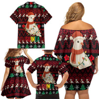 Guinea Christmas Family Matching Off Shoulder Short Dress and Hawaiian Shirt with Festive Dove String Lights and Red Black Holiday Pattern - Wonder Print Shop