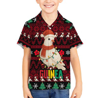 Guinea Christmas Family Matching Off Shoulder Short Dress and Hawaiian Shirt with Festive Dove String Lights and Red Black Holiday Pattern - Wonder Print Shop
