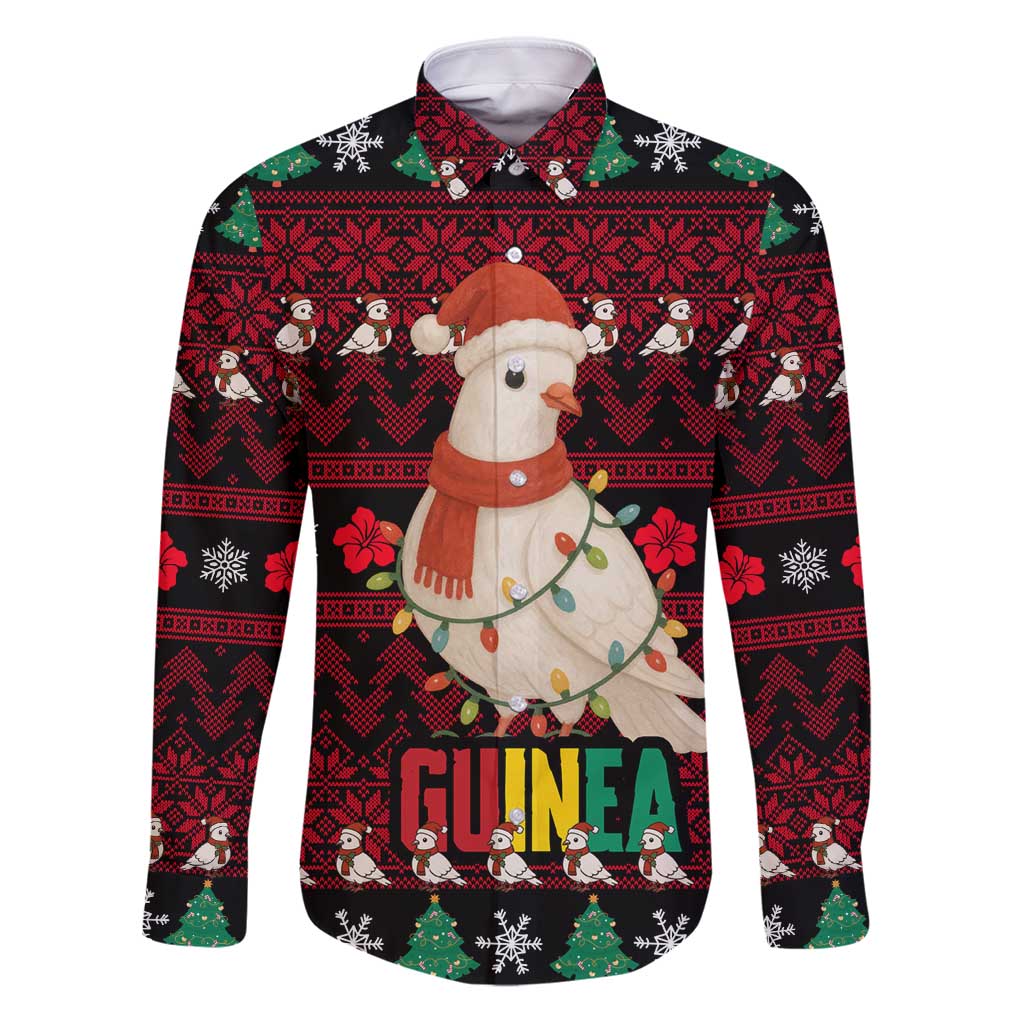 Guinea Christmas Family Matching Puletasi and Hawaiian Shirt with Festive Dove String Lights and Red Black Holiday Pattern - Wonder Print Shop