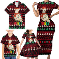 Guinea Christmas Family Matching Short Sleeve Bodycon Dress and Hawaiian Shirt with Festive Dove String Lights and Red Black Holiday Pattern - Wonder Print Shop