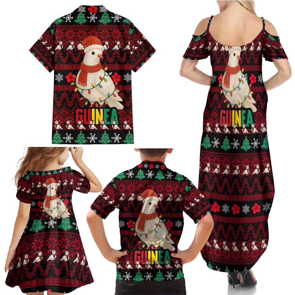 Guinea Christmas Family Matching Summer Maxi Dress and Hawaiian Shirt with Festive Dove String Lights and Red Black Holiday Pattern - Wonder Print Shop