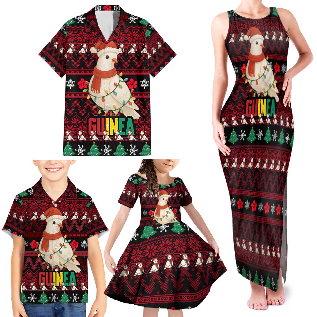 Guinea Christmas Family Matching Tank Maxi Dress and Hawaiian Shirt with Festive Dove String Lights and Red Black Holiday Pattern - Wonder Print Shop