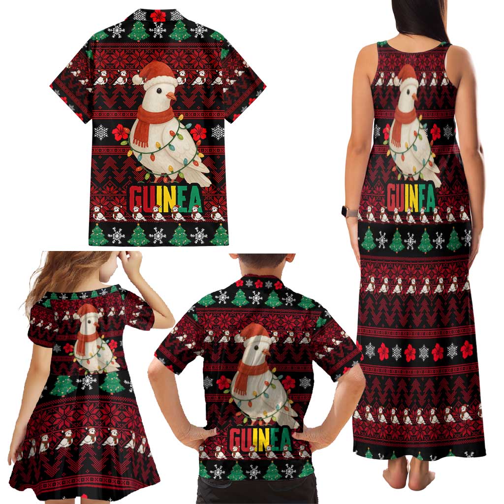 Guinea Christmas Family Matching Tank Maxi Dress and Hawaiian Shirt with Festive Dove String Lights and Red Black Holiday Pattern - Wonder Print Shop