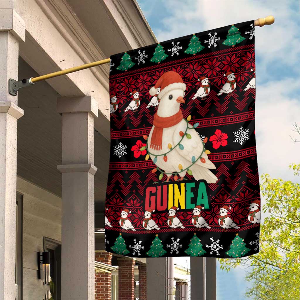 Guinea Christmas Garden Flag with Festive Dove String Lights and Red Black Holiday Pattern - Wonder Print Shop