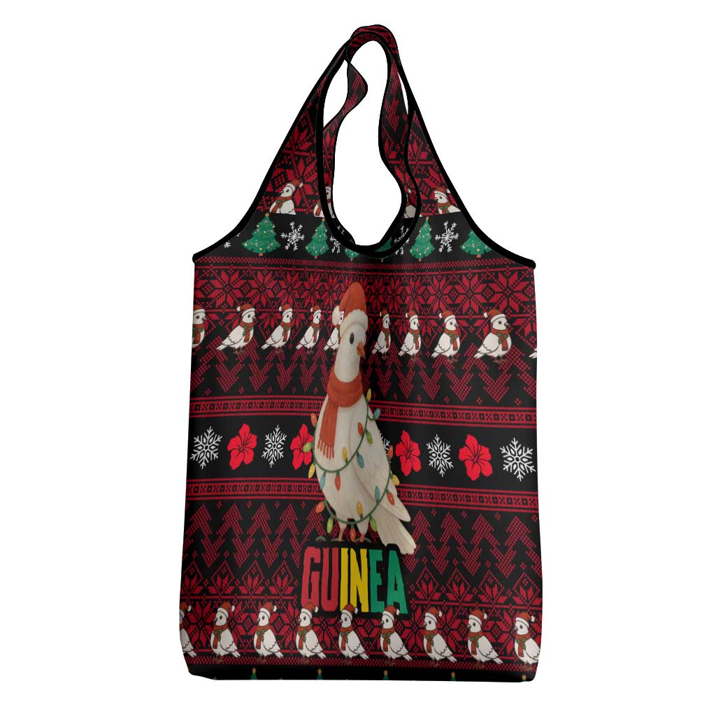 Guinea Christmas Grocery Bag with Festive Dove String Lights and Red Black Holiday Pattern - Wonder Print Shop