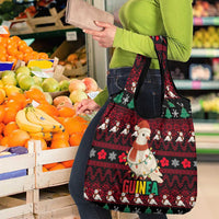 Guinea Christmas Grocery Bag with Festive Dove String Lights and Red Black Holiday Pattern - Wonder Print Shop