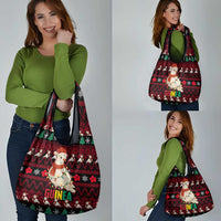 Guinea Christmas Grocery Bag with Festive Dove String Lights and Red Black Holiday Pattern - Wonder Print Shop