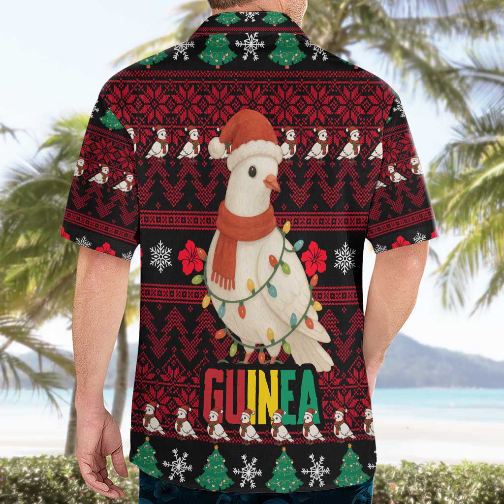 Guinea Christmas Hawaiian Shirt with Festive Dove String Lights and Red Black Holiday Pattern - Wonder Print Shop
