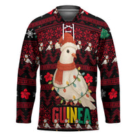 Guinea Christmas Hockey Jersey with Festive Dove String Lights and Red Black Holiday Pattern - Wonder Print Shop