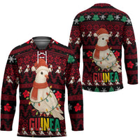 Guinea Christmas Hockey Jersey with Festive Dove String Lights and Red Black Holiday Pattern - Wonder Print Shop