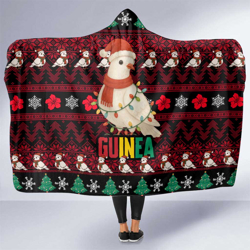Guinea Christmas Hooded Blanket with Festive Dove String Lights and Red Black Holiday Pattern - Wonder Print Shop