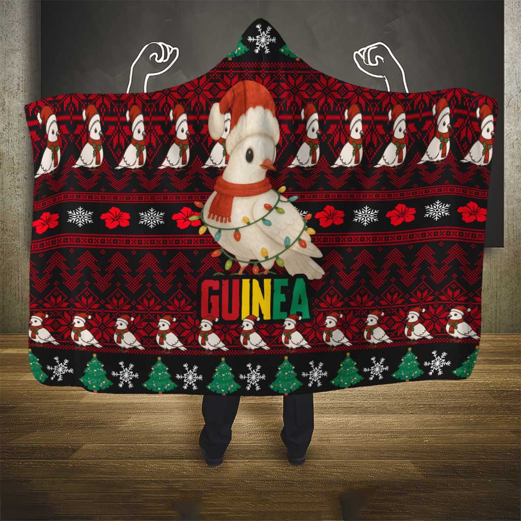 Guinea Christmas Hooded Blanket with Festive Dove String Lights and Red Black Holiday Pattern - Wonder Print Shop