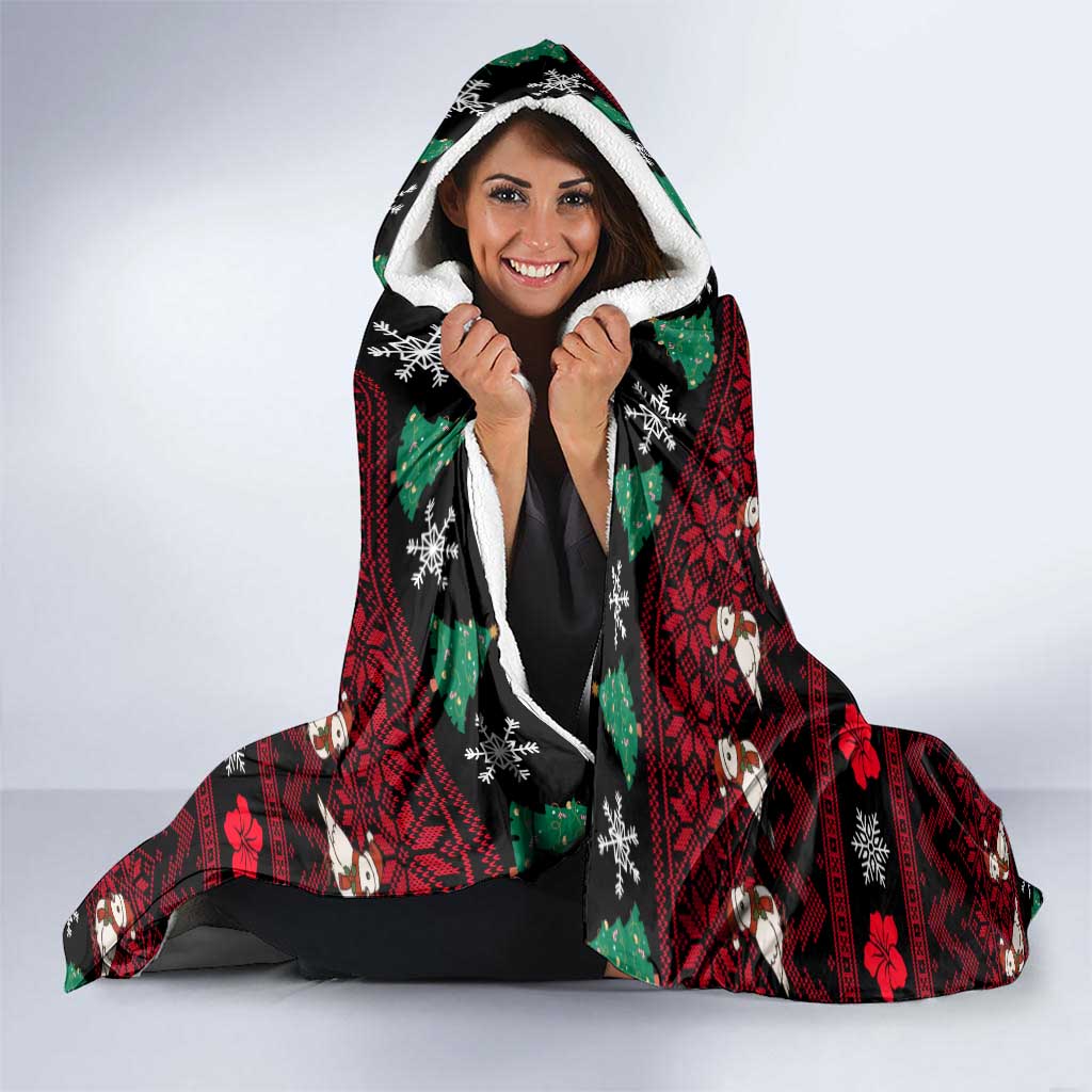Guinea Christmas Hooded Blanket with Festive Dove String Lights and Red Black Holiday Pattern - Wonder Print Shop